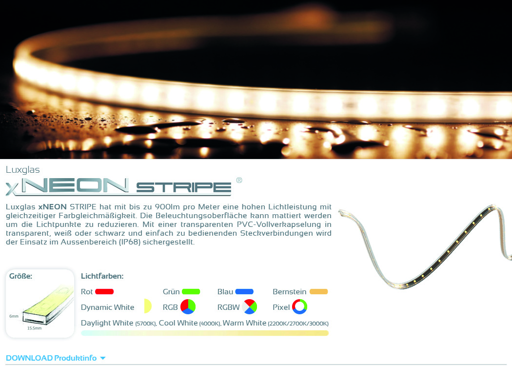 Luxglas xNEON LED Bänder, Varianten der Kabelausgänge